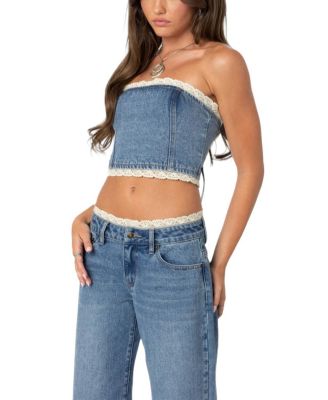 Karlie Lace Trim Denim Tube Top