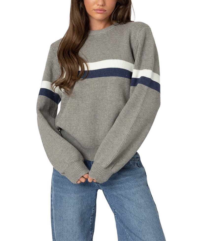 Edikted Stripe Oversize Sweater In Gray Melange