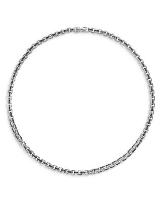 Box Chain Necklace in Sterling Silver with Pav&eacute; Black Diamonds 7.3mm