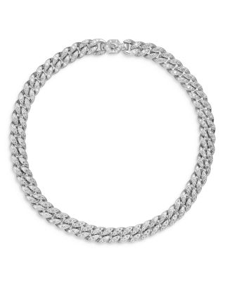 Curb Chain Necklace in Sterling Silver with Diamonds, 11.5mm