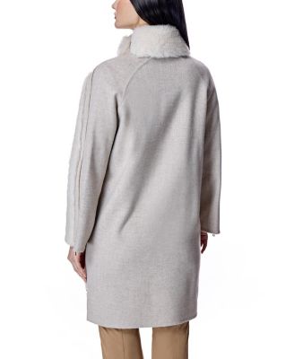 Mixed-Media Shearling Coat With Zipper Trim