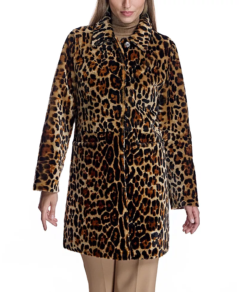 Maximilian Animal Print Shearling Coat
