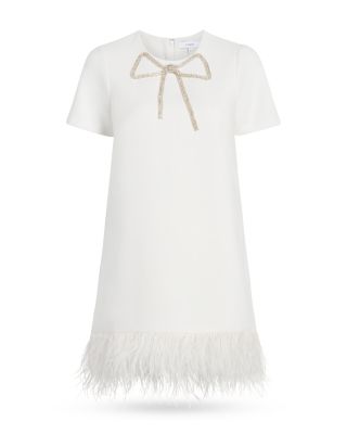 Marullo Bow Embellished Feather Mini Dress