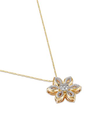 Diamond Flower Pendant Necklace in 14K Yellow Gold, 0.7 tcw 