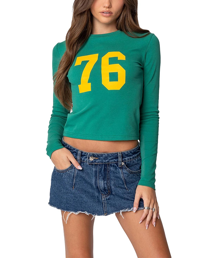 Shop Edikted 76 Long Sleeve T Shirt In Green