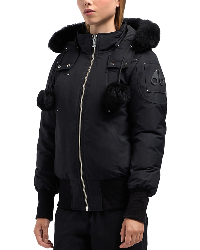Moose Knuckles Debbie Shearling Trim Down Bomber Jacket