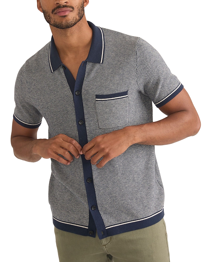 MARINE LAYER WYATT COTTON, NYLON & MERINO WOOL TIPPED SWEATER KNIT REGULAR FIT BUTTON DOWN SHIRT