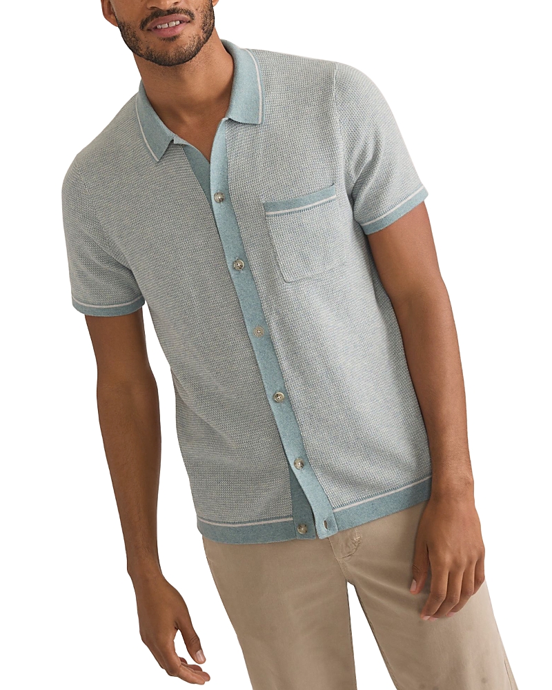 MARINE LAYER WYATT COTTON, NYLON & MERINO WOOL TIPPED SWEATER KNIT REGULAR FIT BUTTON DOWN SHIRT