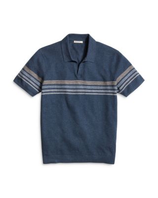 Liam Cotton, Nylon & Wool Stripe Sweater Knit Open Collar Polo Shirt 