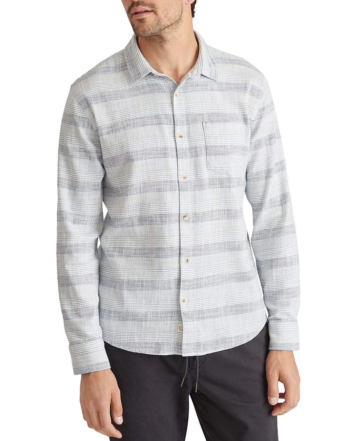 Marine Layer Cotton Stretch Stripe Regular Fit Button Down Selvage Shirt