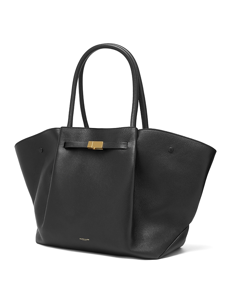Demellier Midi New York Croc Effect Leather Bag In Black Small Grain/gold
