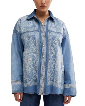 Free People Lace Embroidered Denim Shirt | Bloomingdale's
