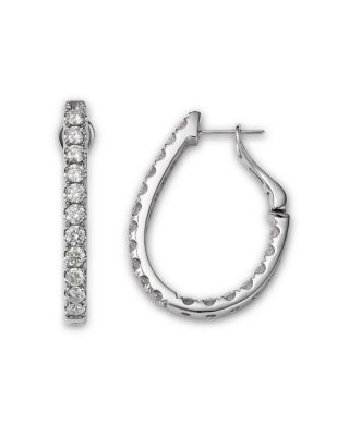 Diamond Inside Out Oval Hoop Earrings in 14K White Gold, 4.00 tcw