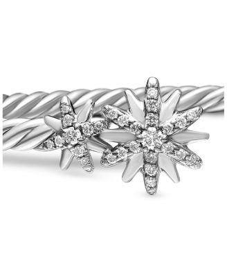 Sterling Silver Starburst Cable Bangle Bracelet with Diamonds