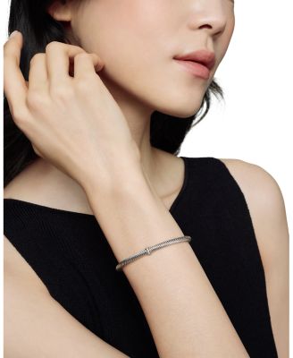 Classic Cable Station Bracelet in Sterling Silver with Diamonds, 4mm