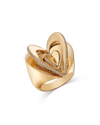 CADAR - 18K Yellow Gold Endless Diamond Folded Heart Statement Ring