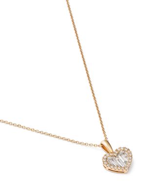 iamond Baguette & Round Heart Pendant Necklace in 14K Yellow Gold, 0.33 tcw