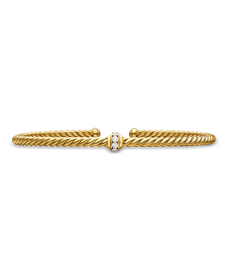 David Yurman 18K Yellow Gold Cable Classics Pave Center Station Bracelet