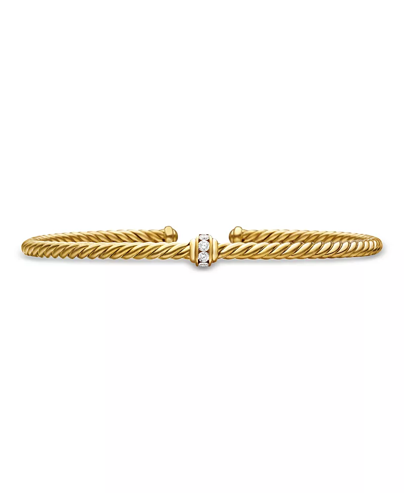 David Yurman 18K Yellow Gold Cable Classics Pave Center Station Bracelet
