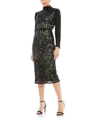 Mac Duggal - Embellished Mock Neck Long Sleeve Dress