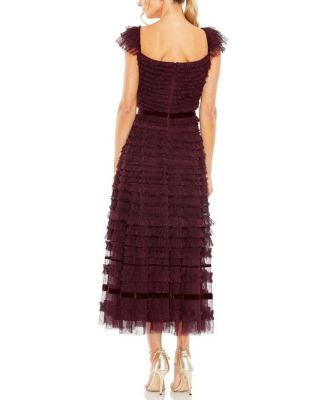 Ruffle Cap Sleeve Tiered Midi Dress