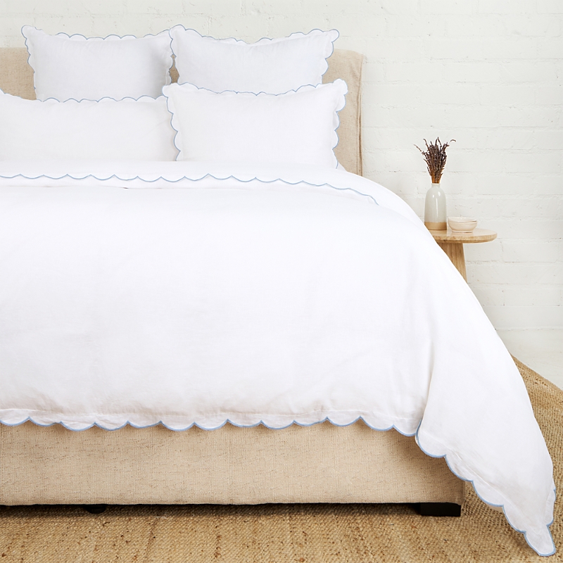 Pom Pom At Home Kelly Linen Duvet Cover In White/french Blue