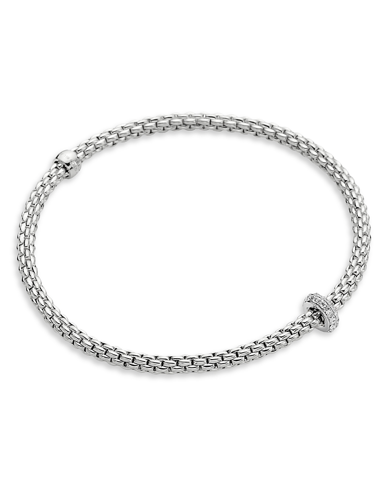 Fope 18k White Gold Eka Prima Diamond Rondelle Woven Link Flex Bracelet In White