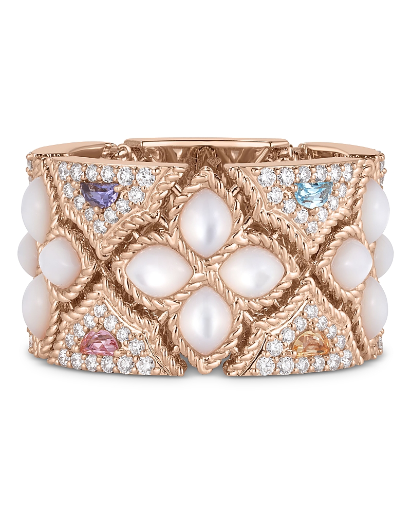 Roberto Coin 18K Rose Gold Rubellite Tanzanite Blue Topaz Diamond Venetian Princess Carnival Ring · 6.5