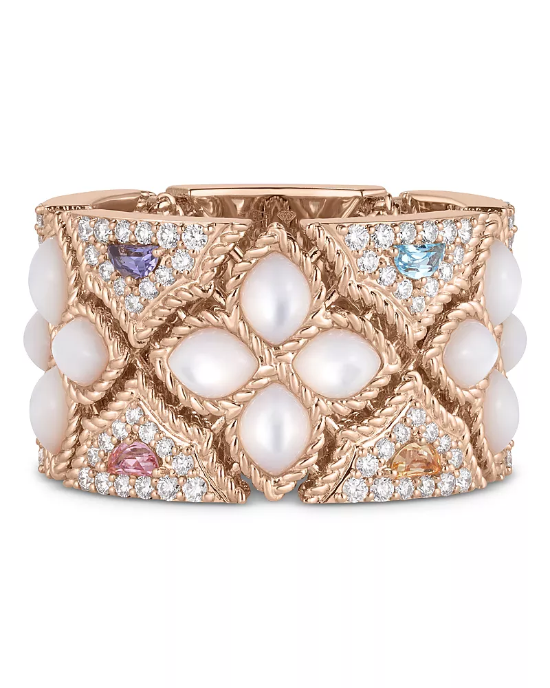 Roberto Coin 18K Rose Gold Rubellite Tanzanite Blue Topaz Diamond Venetian Princess Carnival Ring
