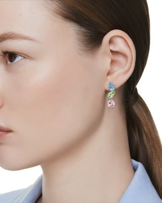 Gema Multicolor Crystal Mismatch Triple Drop Earrings in Rhodium Plated