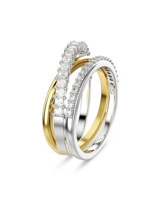 Hyperbola Crystal Triple Band Ring in Gold Tone & Rhodium Plated