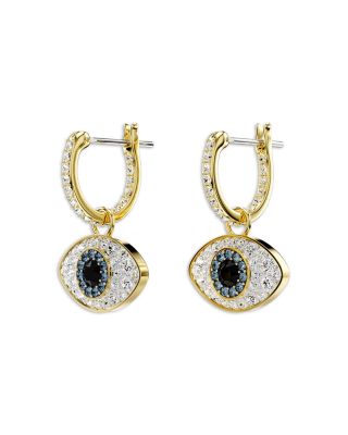 Symbolica Crystal Evil Eye Charm Hoop Earrings in Gold Tone
