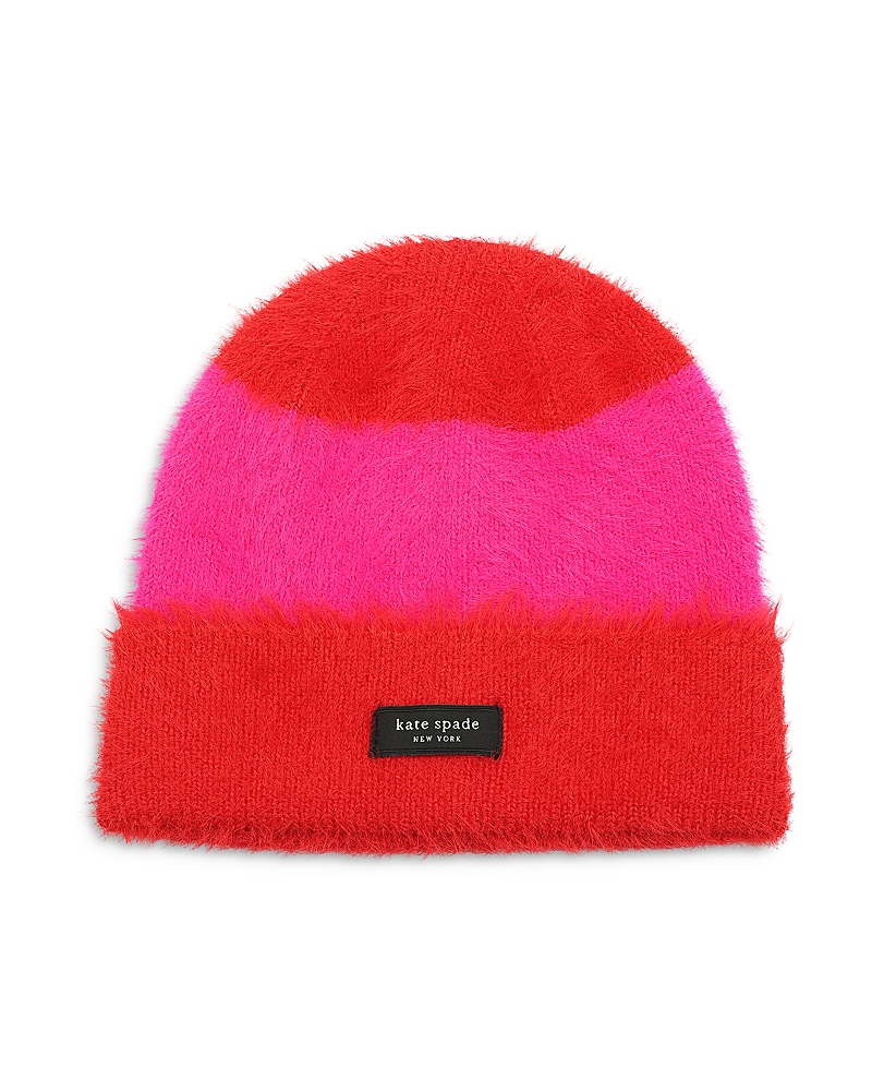 Kate Spade New York Awning Stripe Fuzzy Beanie In Pink Multi
