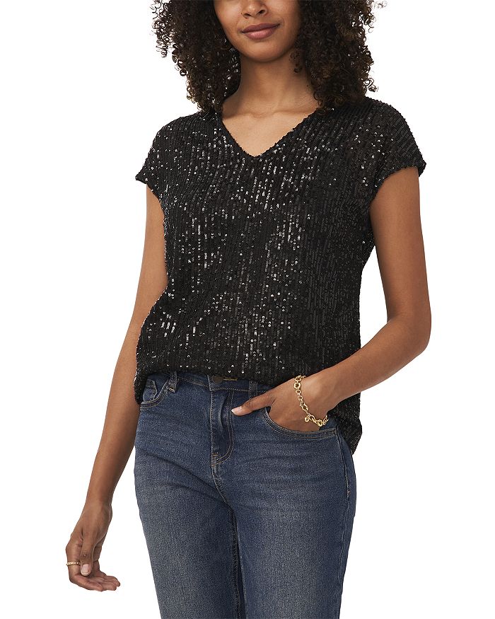 Vince Camuto Women's Sequin Bell Sleeve Top Green Size S main image 0