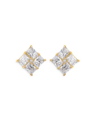 Aqua Baguette Cubic Zirconia Square Stud Earrings in 18K Gold Plated Sterling Silver - Exclusive