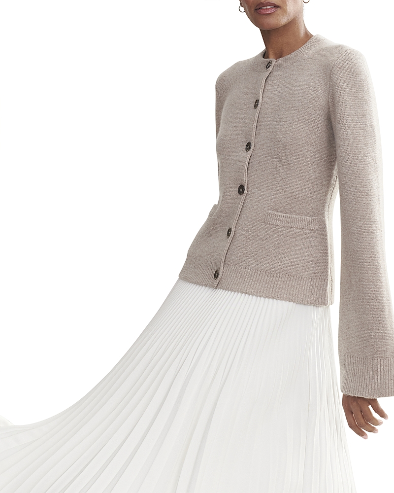 Jenni Kayne Cooper Wool Blend Crewneck Cardigan Sweater In Taupe