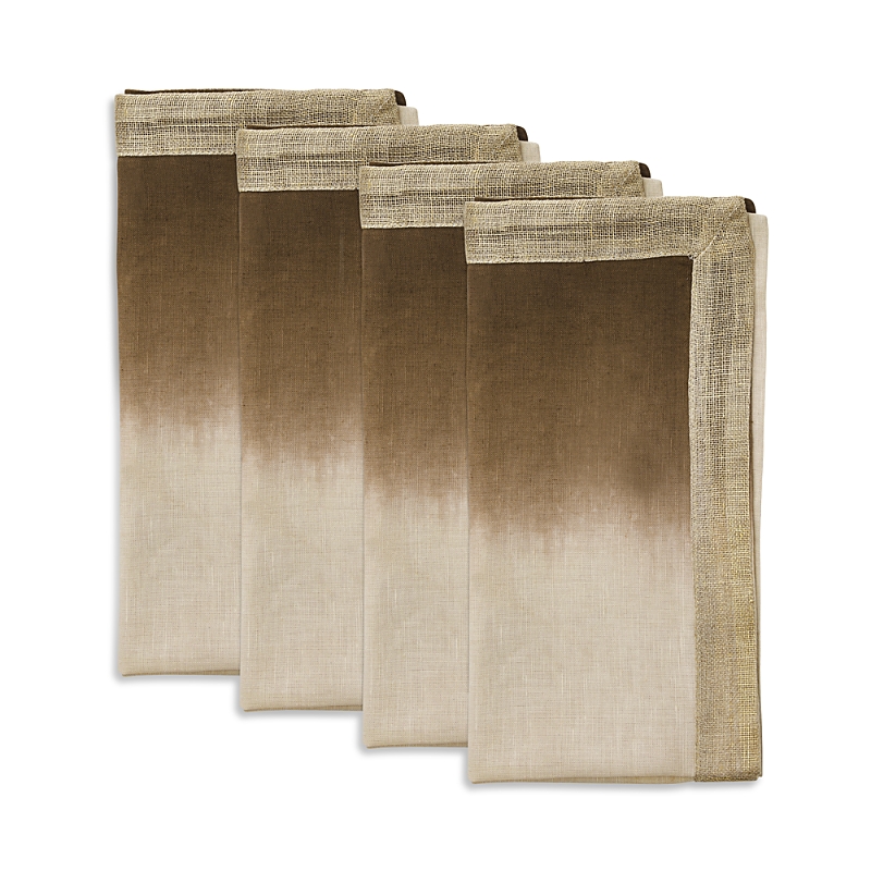 Kim Seybert Linen Dip Dye Napkins, Set Of 4 In Natural/brown/gold