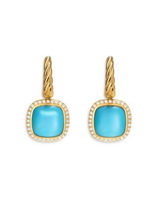 David Yurman Albion Drop Earrings in 18K Yellow Gold with Turquoise and Diamonds, 10mm