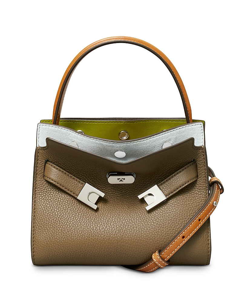 Shop Tory Burch Lee Radziwill Petite Double Satchel Bag In Wild Mushroom/silver