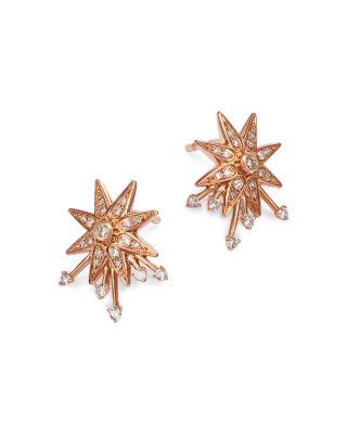Diamond Starburst Drop Earrings in 14K Rose Gold, 0.24 tcw