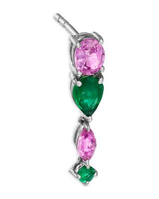 Emerald & Pink Sapphire Drop Earrings in White Gold