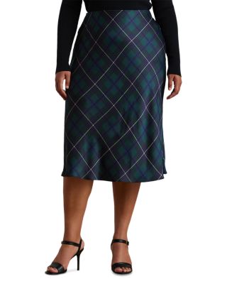 Ralph Lauren - Plus Plaid Satin Skirt Plaid Satin Skirt