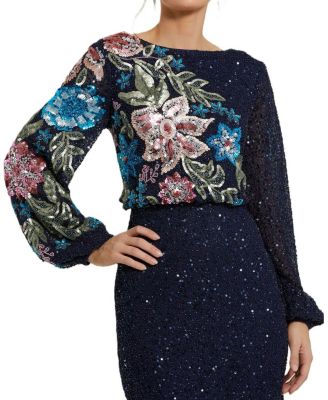 【MACDUGGAL】マルチカラービーズ フローラル ガウン Mac Duggal Embellished Multi Color Floral High Neck Gown