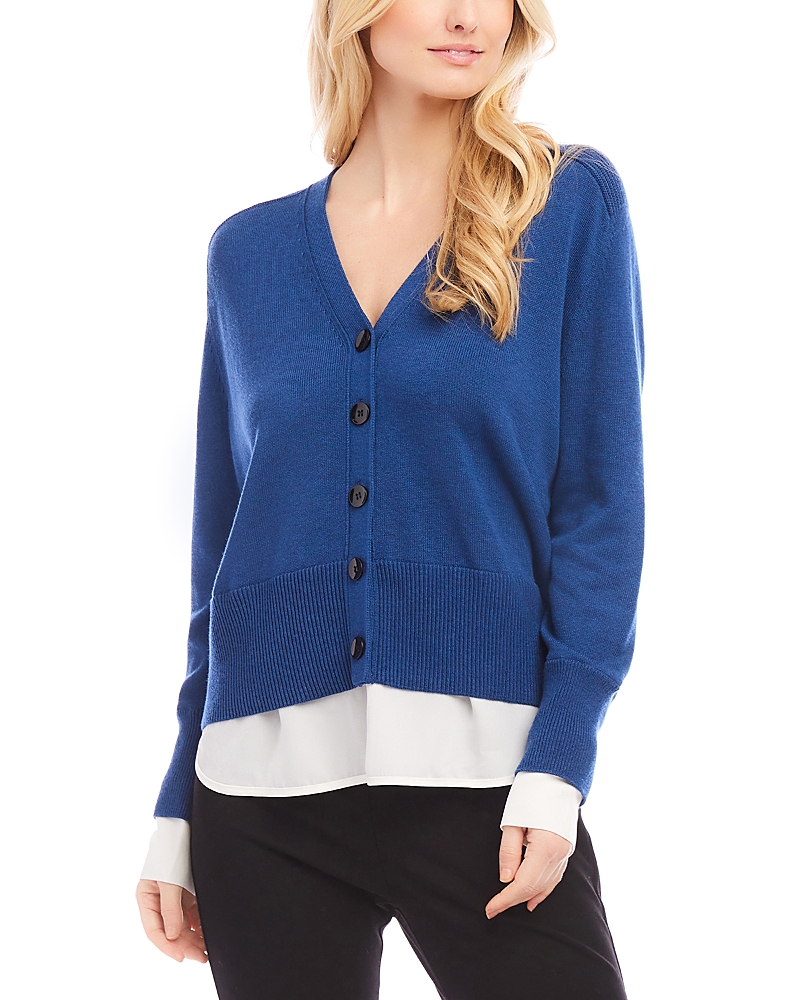 Shop Karen Kane Petite Layered Sweater Cardigan In Dark Blue