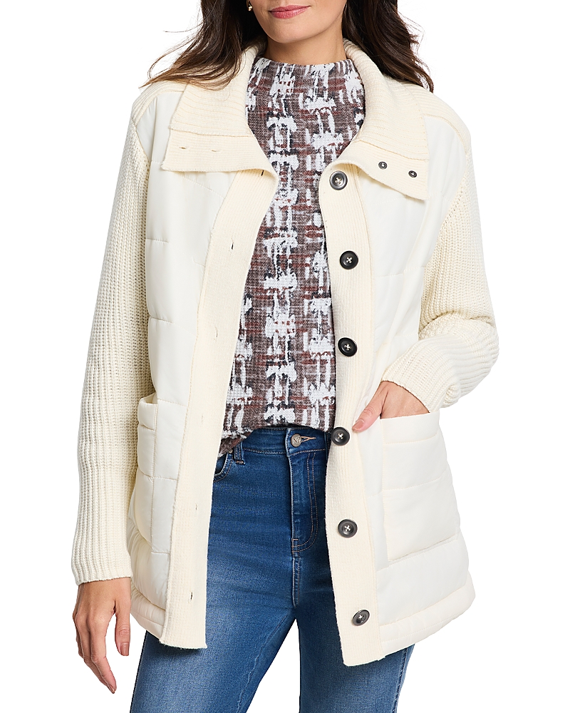 Nic + Zoe Nic+zoe Mixed Media Quilted Puffer Jacket In Cassic Cream