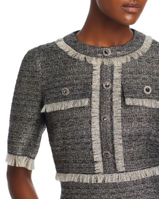 Metallic Tweed Fringe Trim Dress