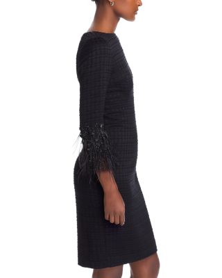 Boucl&eacute; Dress with Feather Beaded Trim Sleeve