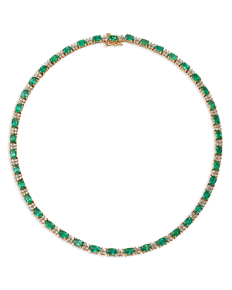 Bloomingdale's Fine Collection Emerald & Diamond Tennis Necklace In 14k Yellow Gold, 16 In Green/gold