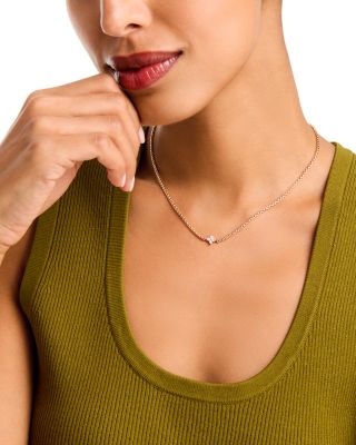 14K Yellow Gold Diamond Pendant Box Chain Necklace, 14-16"