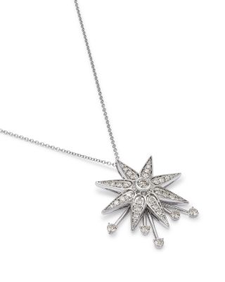 Diamond Starburst Pendant Necklace in 14K White Gold, 1.23 tcw
